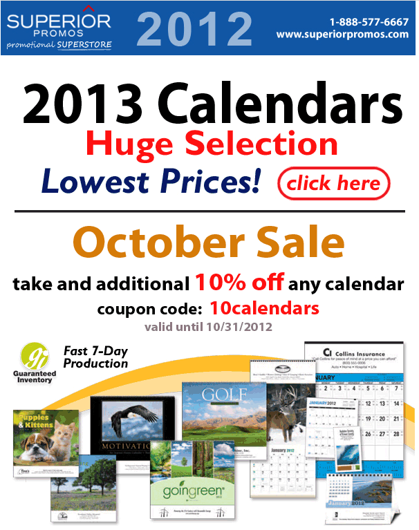 10% Off 2013 Promotional Calendars